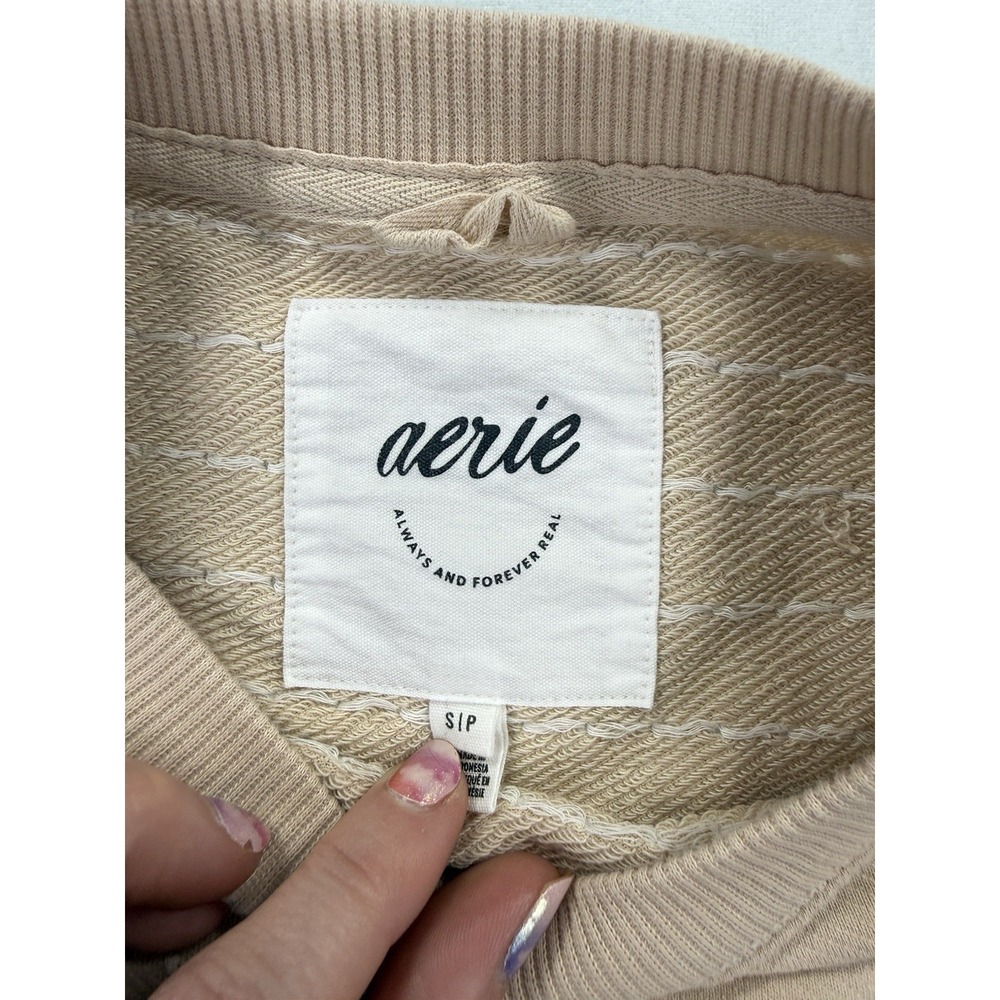 Aerie Take It‎ Easy Cropped Boxy Oversized Sweatshirt S Embroidered Boho Whimsy - Picture 4 of 14